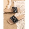 image:imageGORGLITTER Girls Pearls Dress Flat Sandals Glitter Rhinestone Summer Open Toe Teens SlidesBlack Pearl