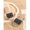 image:imageGORGLITTER Girls Pearls Dress Flat Sandals Glitter Rhinestone Summer Open Toe Teens SlidesBlack Pearl