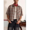 image:imageGORGLITTER Mens Gingham Cropped Shirt Plaid Button Up Short Sleeve Checkered Vintage Streetwear Crop Tops TeeBurnt Orange