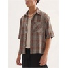 image:imageGORGLITTER Mens Gingham Cropped Shirt Plaid Button Up Short Sleeve Checkered Vintage Streetwear Crop Tops TeeBurnt Orange