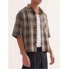 image:imageGORGLITTER Mens Gingham Cropped Shirt Plaid Button Up Short Sleeve Checkered Vintage Streetwear Crop Tops TeeRust Brown