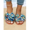 image:imageGORGLITTER Womens Bow Cheetah Summer Flat Sandals Leopard Dressy Open Toe Trendy Slide Sandals 2026Blue