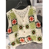 image:imageGORGLITTER Womens Crochet Boho Embroidered Vest Tops Floral Sleeveless Button Up Knit Tank Top Western Cowgirl OutfitsBeige and Green