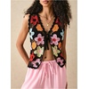 image:imageGORGLITTER Womens Crochet Boho Embroidered Vest Tops Floral Sleeveless Button Up Knit Tank Top Western Cowgirl OutfitsBlack Floral