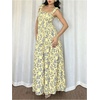 image:imageGORGLITTER Womens Floral Bow Tie Shoulder Maxi Dress Smocked Tiered Ruffle Sundress Boho Casual Beach Long DressesYellow