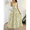 image:imageGORGLITTER Womens Floral Bow Tie Shoulder Maxi Dress Smocked Tiered Ruffle Sundress Boho Casual Beach Long DressesYellow
