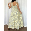 image:imageGORGLITTER Womens Floral Bow Tie Shoulder Maxi Dress Smocked Tiered Ruffle Sundress Boho Casual Beach Long DressesYellow