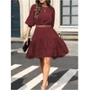image:imageGORGLITTER Womens Peplum Babydoll Formal Dress Puff Sleeve High Low Ruffle Crewneck Funeral Short Dresses Teacher OutfitsBurgundy