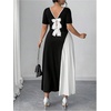 image:imageGORGLITTER Womens Plus Size Pleated Dress Bow Summer Wedding Guest Cocktail Formal Evening Short Sleeve Maxi Sun DressBlack and White