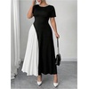 image:imageGORGLITTER Womens Plus Size Pleated Dress Bow Summer Wedding Guest Cocktail Formal Evening Short Sleeve Maxi Sun DressBlack and White