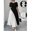 image:imageGORGLITTER Womens Plus Size Pleated Dress Bow Summer Wedding Guest Cocktail Formal Evening Short Sleeve Maxi Sun DressBlack and White