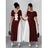 image:imageGORGLITTER Womens Plus Size Pleated Dress Bow Summer Wedding Guest Cocktail Formal Evening Short Sleeve Maxi Sun DressRed and White