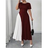 image:imageGORGLITTER Womens Plus Size Pleated Dress Bow Summer Wedding Guest Cocktail Formal Evening Short Sleeve Maxi Sun DressRed and White