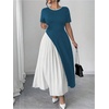 image:imageGORGLITTER Womens Plus Size Pleated Dress Bow Summer Wedding Guest Cocktail Formal Evening Short Sleeve Maxi Sun DressTeal Blue