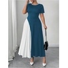 image:imageGORGLITTER Womens Plus Size Pleated Dress Bow Summer Wedding Guest Cocktail Formal Evening Short Sleeve Maxi Sun DressTeal Blue