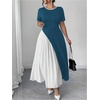 image:imageGORGLITTER Womens Plus Size Pleated Dress Bow Summer Wedding Guest Cocktail Formal Evening Short Sleeve Maxi Sun DressTeal Blue