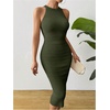 image:imageGORGLITTER Womens Summer Outfits Crochet Halter Midi Dress Birthday Wedding Guest Dress Knit Vacation Going Out SundressArmy Green