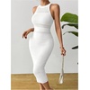 image:imageGORGLITTER Womens Summer Outfits Crochet Halter Midi Dress Birthday Wedding Guest Dress Knit Vacation Going Out SundressBeige