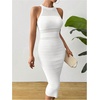 image:imageGORGLITTER Womens Summer Outfits Crochet Halter Midi Dress Birthday Wedding Guest Dress Knit Vacation Going Out SundressBeige