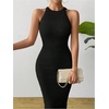 image:imageGORGLITTER Womens Summer Outfits Crochet Halter Midi Dress Birthday Wedding Guest Dress Knit Vacation Going Out SundressBlack