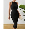image:imageGORGLITTER Womens Summer Outfits Crochet Halter Midi Dress Birthday Wedding Guest Dress Knit Vacation Going Out SundressBlack