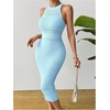 image:imageGORGLITTER Womens Summer Outfits Crochet Halter Midi Dress Birthday Wedding Guest Dress Knit Vacation Going Out SundressBlue