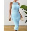 image:imageGORGLITTER Womens Summer Outfits Crochet Halter Midi Dress Birthday Wedding Guest Dress Knit Vacation Going Out SundressBlue