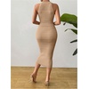 image:imageGORGLITTER Womens Summer Outfits Crochet Halter Midi Dress Birthday Wedding Guest Dress Knit Vacation Going Out SundressKhaki