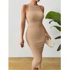 image:imageGORGLITTER Womens Summer Outfits Crochet Halter Midi Dress Birthday Wedding Guest Dress Knit Vacation Going Out SundressKhaki