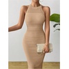 image:imageGORGLITTER Womens Summer Outfits Crochet Halter Midi Dress Birthday Wedding Guest Dress Knit Vacation Going Out SundressKhaki