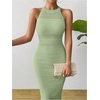 image:imageGORGLITTER Womens Summer Outfits Crochet Halter Midi Dress Birthday Wedding Guest Dress Knit Vacation Going Out SundressOlive Green