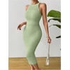 image:imageGORGLITTER Womens Summer Outfits Crochet Halter Midi Dress Birthday Wedding Guest Dress Knit Vacation Going Out SundressOlive Green