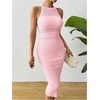 image:imageGORGLITTER Womens Summer Outfits Crochet Halter Midi Dress Birthday Wedding Guest Dress Knit Vacation Going Out SundressPink