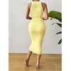 image:imageGORGLITTER Womens Summer Outfits Crochet Halter Midi Dress Birthday Wedding Guest Dress Knit Vacation Going Out SundressYellow