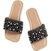 image:imageGORGLITTER Girls Pearls Dress Flat Sandals Glitter Rhinestone Summer Open Toe Teens SlidesBlack Pearl