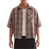image:imageGORGLITTER Mens Gingham Cropped Shirt Plaid Button Up Short Sleeve Checkered Vintage Streetwear Crop Tops TeeBurnt Orange