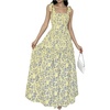 image:imageGORGLITTER Womens Floral Bow Tie Shoulder Maxi Dress Smocked Tiered Ruffle Sundress Boho Casual Beach Long DressesYellow