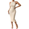 image:imageGORGLITTER Womens Summer Outfits Crochet Halter Midi Dress Birthday Wedding Guest Dress Knit Vacation Going Out SundressApricot
