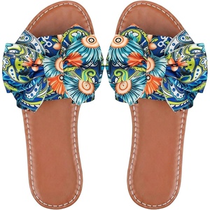 image:imageGORGLITTER Womens Bow Cheetah Summer Flat Sandals Leopard Dressy Open Toe Trendy Slide Sandals 2026Blue