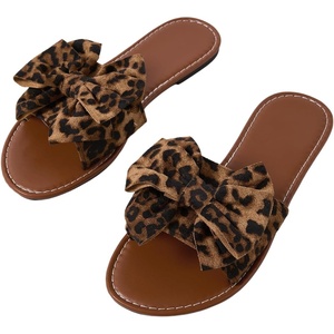 image:imageGORGLITTER Womens Bow Cheetah Summer Flat Sandals Leopard Dressy Open Toe Trendy Slide Sandals 2026Brown