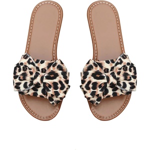 image:imageGORGLITTER Womens Bow Cheetah Summer Flat Sandals Leopard Dressy Open Toe Trendy Slide Sandals 2026Brown Bow
