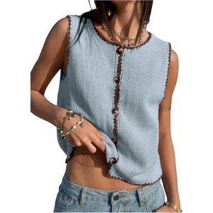 image:imageGORGLITTER Womens Button Up Cropped Sweater Vest Vintage Sleeveless Colorful Knit Cardigan TopsBlue
