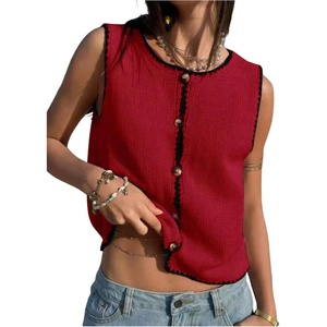 image:imageGORGLITTER Womens Button Up Cropped Sweater Vest Vintage Sleeveless Colorful Knit Cardigan TopsBurgundy