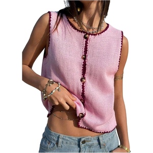 image:imageGORGLITTER Womens Button Up Cropped Sweater Vest Vintage Sleeveless Colorful Knit Cardigan TopsPink