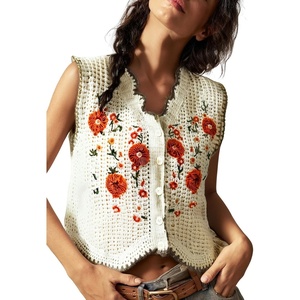 image:imageGORGLITTER Womens Crochet Boho Embroidered Vest Tops Floral Sleeveless Button Up Knit Tank Top Western Cowgirl OutfitsApricot