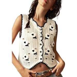 image:imageGORGLITTER Womens Crochet Boho Embroidered Vest Tops Floral Sleeveless Button Up Knit Tank Top Western Cowgirl OutfitsBeige Floral