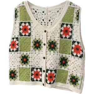 image:imageGORGLITTER Womens Crochet Boho Embroidered Vest Tops Floral Sleeveless Button Up Knit Tank Top Western Cowgirl OutfitsBeige and Green