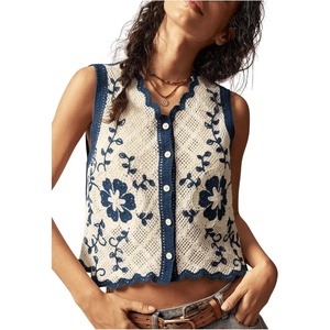 image:imageGORGLITTER Womens Crochet Boho Embroidered Vest Tops Floral Sleeveless Button Up Knit Tank Top Western Cowgirl OutfitsWhite