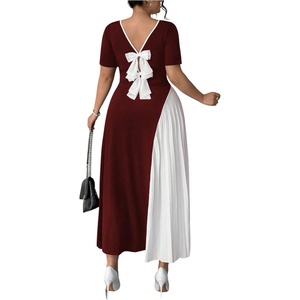 image:imageGORGLITTER Womens Plus Size Pleated Dress Bow Summer Wedding Guest Cocktail Formal Evening Short Sleeve Maxi Sun DressRed and White
