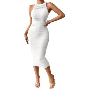 image:imageGORGLITTER Womens Summer Outfits Crochet Halter Midi Dress Birthday Wedding Guest Dress Knit Vacation Going Out SundressBeige